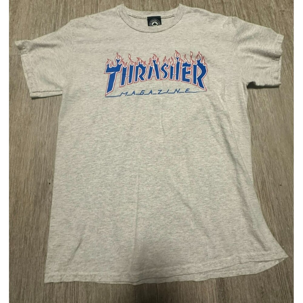 Thrasher Magazine Flame Logo T-Shirt Mens Medium Gray Skateboarding Graphic Tee